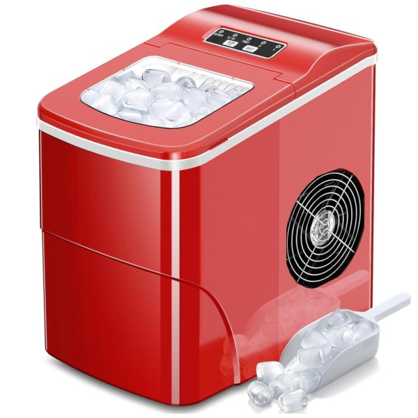 ectqd25z7w680b_0 jpg - Máquina de Gelo, Portátil, Produz 12kg, Dia 9 Cubos, 6 8 min, 110v, AGLUCKY, Vermelho