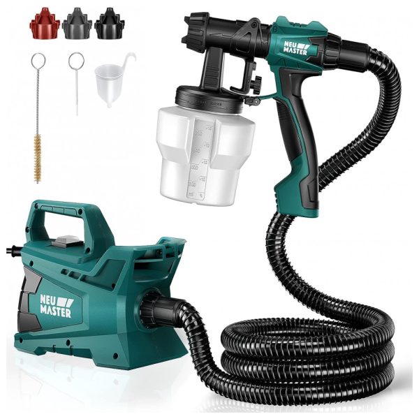 ectqd2x6v2g70b_0 jpg - Pistola de Pintura Pulverizadora 800mL com 3 Tamanhos de Pontas e Cabo 2 metros, 600W, NEU MASTER N3140, Verde