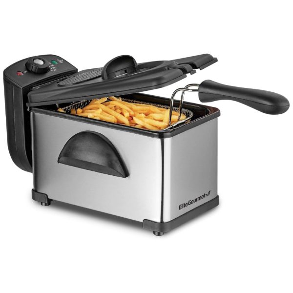 ectqd9379d6b0b_0 jpg - Fritadeira Elétrica 2L em Aço Inoxidável, 1500W 110V, Elite Gourmet EDF2100, Prata