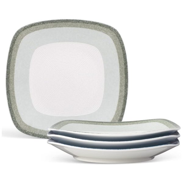 ectqdmhw8b5c0b_0 jpg - Conjunto de Pratos para Salada e Sobremesa com 4 Peças, Formato Quadrado e Material de Porcelana, Noritake G037 588D, Branco e Verde