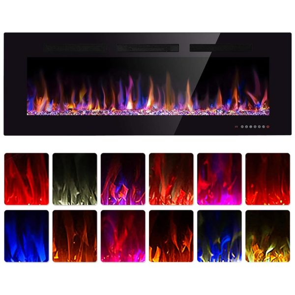 ectqdqx7htf70b_0 jpg - Lareira Elétrica de Embutir A45x152L cm com Controle de Temperatura, Chamas Multicoloridas, Temporizador e Controle Remoto, 110V 1500W, Xbeauty, Preta