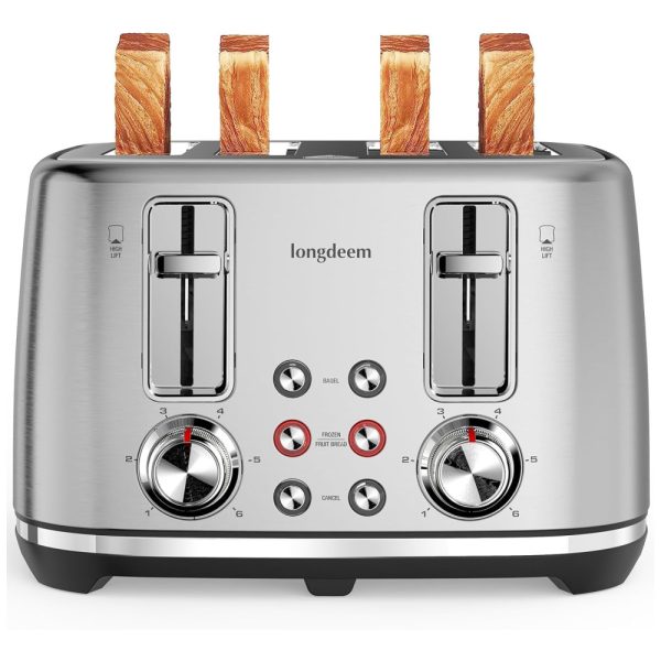 ectqdr28fyrc0b_0 jpg - Torradeira Retrô 4 Fatias com Desligamento Automático e 6 Níveis de Tostagem, 110V 1500W, LONGDEEM, Prata