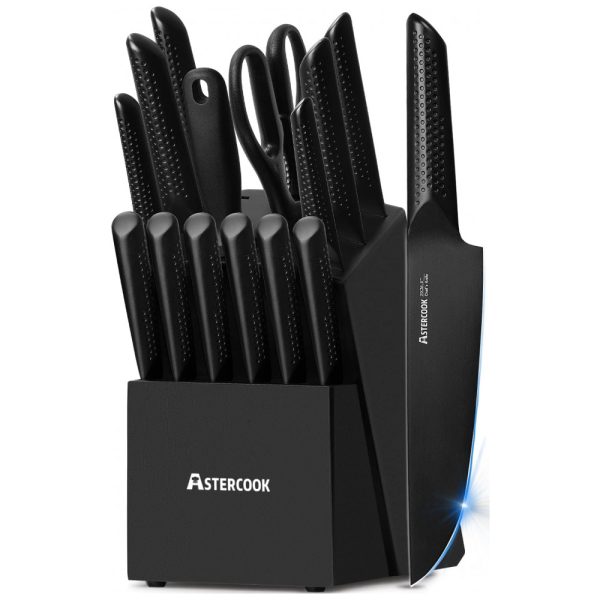 ectqdvgsm1p80b_0 jpg - Conjunto de Facas com Afiador Embutido e Bloco de Bancada 15 Peças, ASTERCOOK, Preto