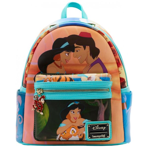 ectqdwlz5mlb0b_0 jpg - Mini Mochila Escolar Infantil Loungefly Disney Princesa Jasmine e Aladdin para Crianças a Partir de 3 Anos, Azul