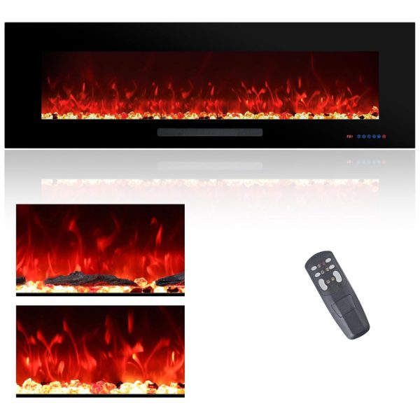 ectqdzbw118c0b_0 jpg - Lareira Elétrica de Embutir A46x182L cm com Controle Remoto, 13 Cores de Chamas, 5 Brilhos, e Temporizador, 110V 1500W, Oxhark Flame, Preta