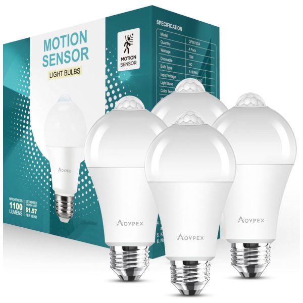 ectqf7n1ywf90b_0 jpg - Lâmpada LED Sensor de Movimento 1500LM, 100W Frio 5000K, 4 Un, AOVPEX, Branco