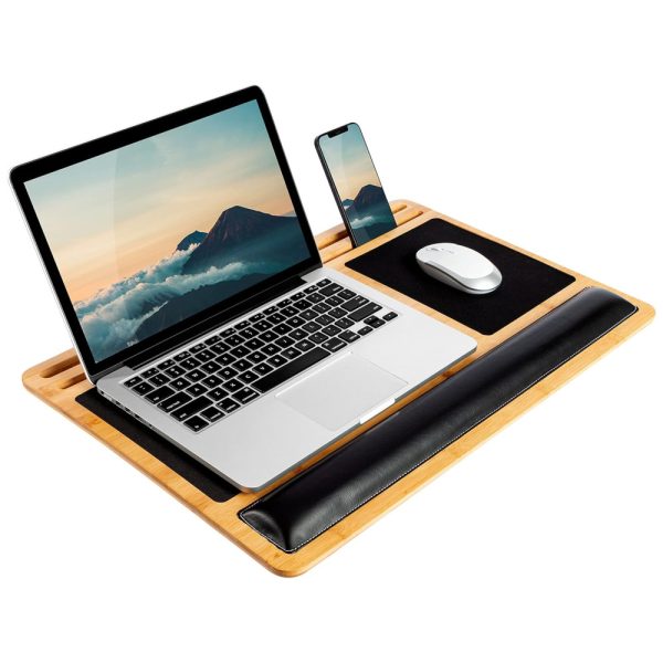 ectqg91ffmh70b_0 jpg - BamBoard Pro Lap Desk com descanso de pulso, mouse pad e suporte para telefone bambu natural, LAPGEAR 77101, Bege