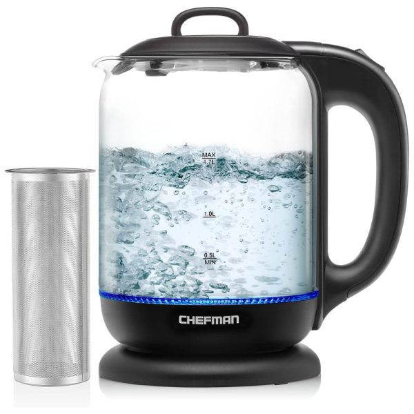 ectqgh529sc90b_0 jpg - Chaleira Elétrica 1.7L, Aço Inoxidável, Desligamento Automático, 1500W, 110v, CHEFMAN 1.7 Liter Electric Kettle, Preto