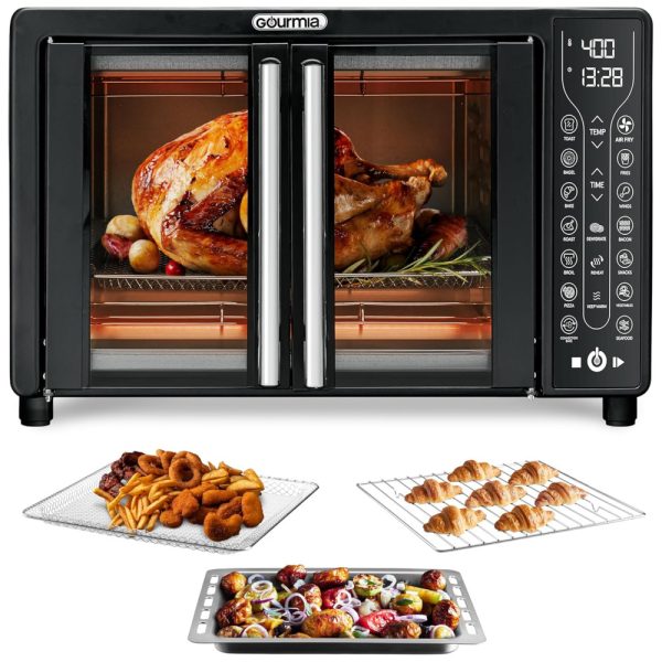 ectqgm45vst80b_0 jpg - Forno Elétrico com 17 Predefinições Incluindo AirFryer Porta Francesa, 24 L, 110V 1700W, Gourmia, Preto