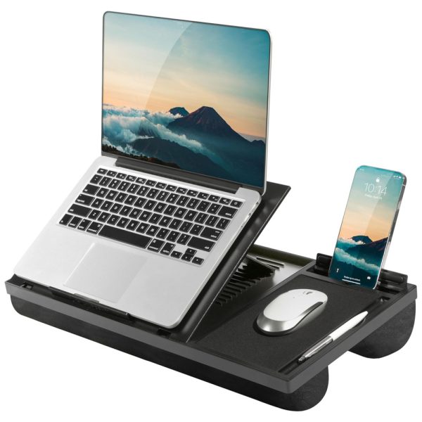 ectqh2jttzq70b_0-1 jpg - Suporte para laptop Ergo Pro, Mesa de colo com 20 ângulos ajustáveis, mouse pad e suporte para telefone preto, LAPGEAR 49408, Preto