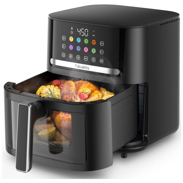 ectqh5s8dd2d0b_0-1 jpg - Air Fryer 6L com Janela Transparente, Cesto Lavável, e 10 Funções Pré Definidas, 110V 1600W, FABULETTA, Preta