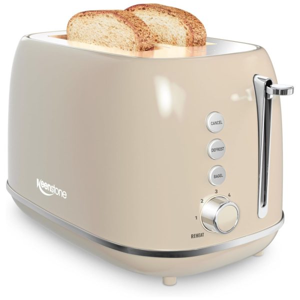 ectqhd91ypfc0b_0-1 jpg - Torradeira Elétrica Retrô 2 Fatias em Aço Inoxidável com 6 Níveis de Tostagem e Bandeja de Migalhas Removível, 800W, Keenstone, Taupe