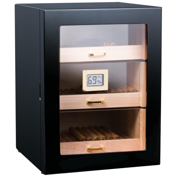 ectqhdzqlcy90b_0-3 jpg - Umidor para Charutos 150 Unidades com Prateleiras e Higrômetro Digital, Woodronic, Preto