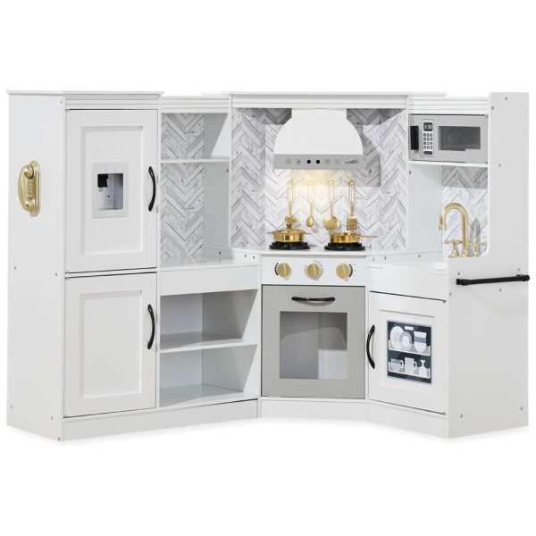 ectqhlkgmtqc0b_0 jpg - Cozinha Infantil em Madeira interativa com Luzes, Sons, Máquina de Fazer Gelo, Exaustor, Forno e Micro ondas, Best Choice Products, Branca