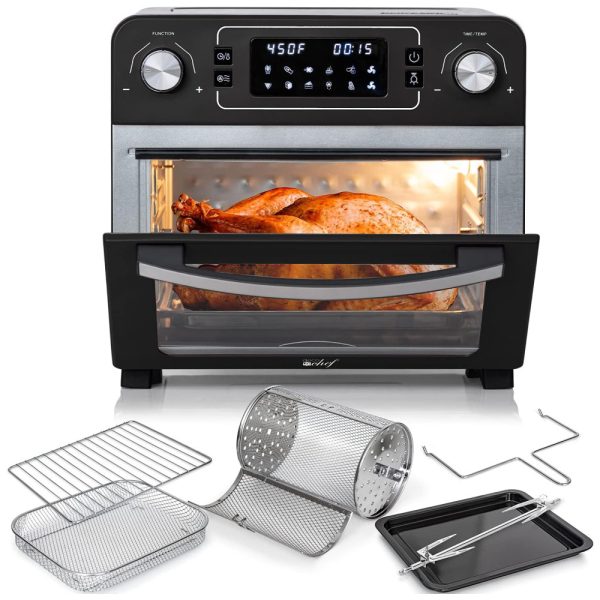 ectqhp6kt3h80b_0-1 jpg - Forno Elétrico de Bancada 24L 10 em 1 Multifunções com Air Fryer e Conjunto Rotisserie em Aço Inoxidável, 1700W, 110v, DECO CHEF TQAIRGUN, Preto