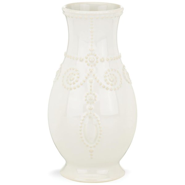 ectqimbhic610b_0 jpg - Vaso Canelado de 20 cm em Cerâmica Stoneware, Lenox French Perle, Branco