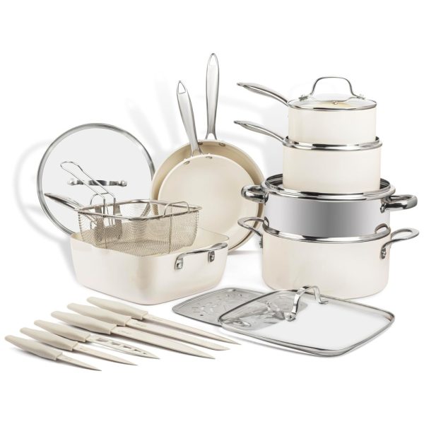 ectqj48ypmjc0b_0 jpg - Conjunto de Panelas e Frigideiras Antiaderentes de Cerâmica não Tóxica 20 Peças com Acessórios, Gotham Steel, Creme Branco