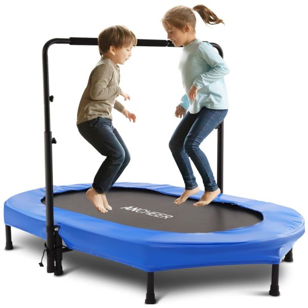 ectqjj589vx90b_0 jpg - Cama Elastica Infantil com Diâmetro e Corrimão Ajustável para até 100 kg, ANCHEER, Azul