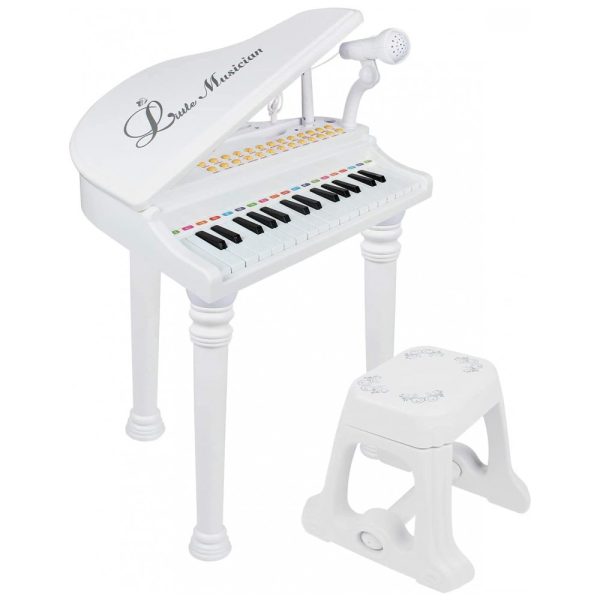 ectqjq2b4yf80b_0 jpg - Piano Teclado Infantil com 31 Teclas, Microfone e Banco, para Crianlas de 2 Anos, LoveMini, Branco