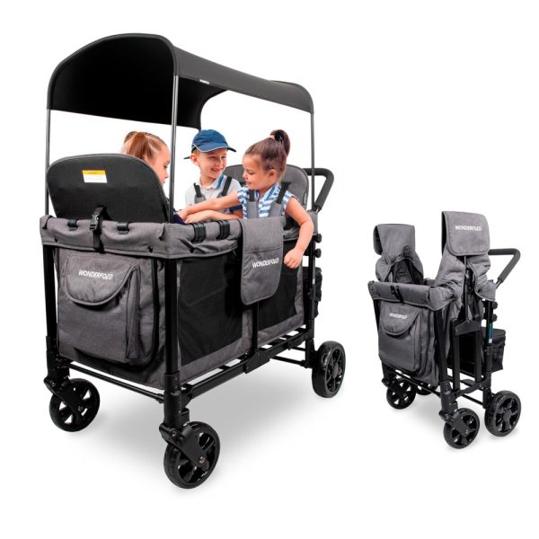 ectqk333lgl70b_0 jpg - Carrinho de Passeio para 4 Crianças Multifuncional com Cobertura Removível e Dobramento, até 136 kg, WONDERFOLD W4, Cinza Claro