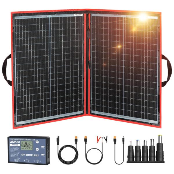 ectqksfyf8470b_0-1 jpg - Kit Painel Solar, dobrável, monocristalino, com controlador e 2 saídas USB, 100W, 18V, 1 unidade, DOKIO FFSP 110, Preto