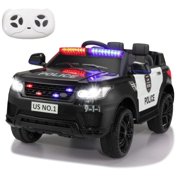 ectql4x7jmqb0b_0-1 jpg - Carro Elétrico Infantil a Bateria Policial com Controle Remoto, Sirene, Luzes Piscantes, Música via Blueooth e Suspensão de Mola, 12V, TOBBI, Preto e Branco