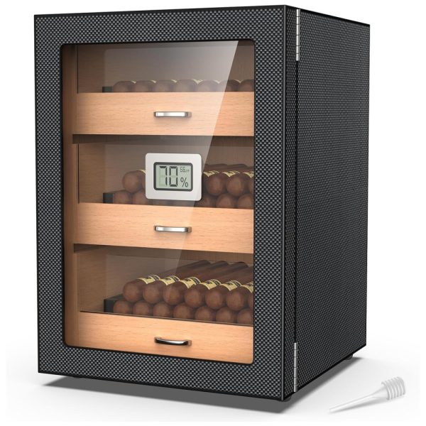 ectql6v47d3d0b_0 jpg - Umidor Grande Capacidade 150 Charutos , Porta Magnética Carbono Estilo Vintage, 3 Camadas de Cedro, Com Higrômetro Eletrônico,Mojgar.
