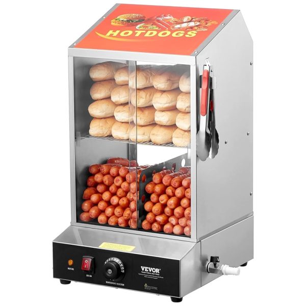 ectql9qkxgr90b_0 jpg - Máquina para Hot Dog a Vapor até 96 Salsichas e 30 Pães por Vez, 110V VEVOR, Prata