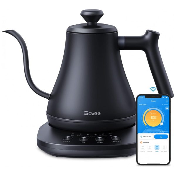 ectqlckdkst90b_0 jpg - Chaleira Elétrica Inteligente 800 mL com Wi Fi e Controle de Voz Alexa, Aço Inoxidável, 110v, GOVEE H7170111, Preto