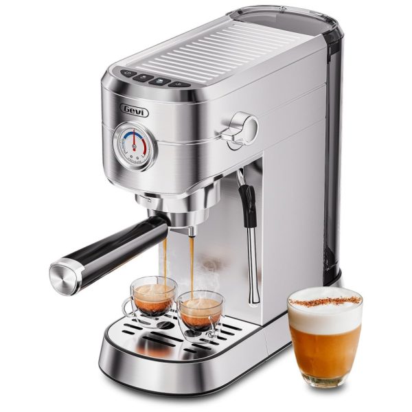 ectqlklhgm2d0b_0 jpg - Máquina de Café Expresso Profissional 20 Bar com Espumador de Leite em Aço Inoxidável, 110V 1350W, Gevi, Prata