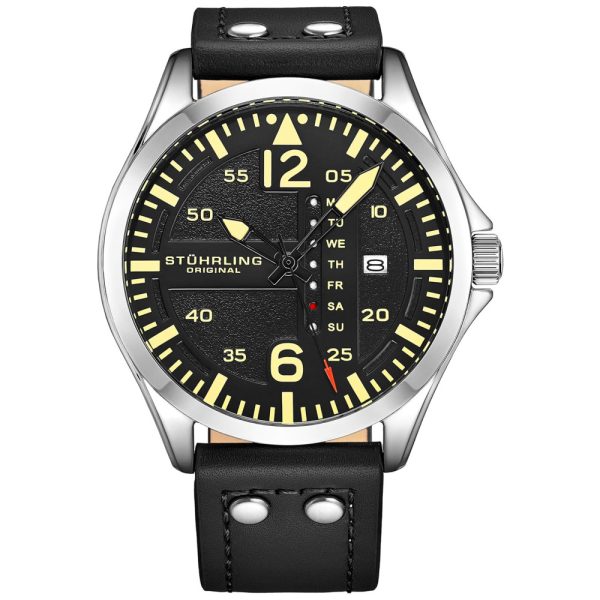 ectqlkmvrvn70b_0 jpg - Relogio Masculino Couro Aviador com Rebites de Aço, Stuhrling, Preto