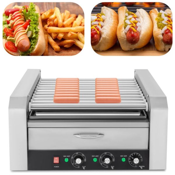 ectqlqnjbtvb0b_0 jpg - Máquina para Cachorro Quente em Aço Inoxidável com 11 Rolos até 30 Salsichas, 110V 1560W, CNCEST, Prata