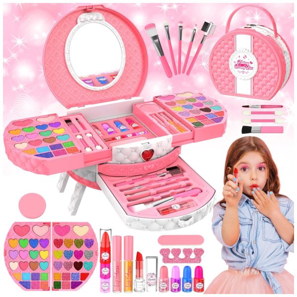 ectqlt261rjc0b_0 jpg - Kit de Maquiagem Infantil com 66 Peças para Crianças de 3 a 10 Anos, MINIFUN, Rosa e Branco