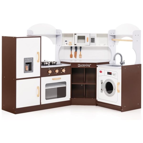 ectqm53489pc0b_0 jpg - Cozinha Infantil Modular em Madeira com Luzes e Sons Realistas para Crianças Acima de 3 Anos, HONEY JOY, Marrom