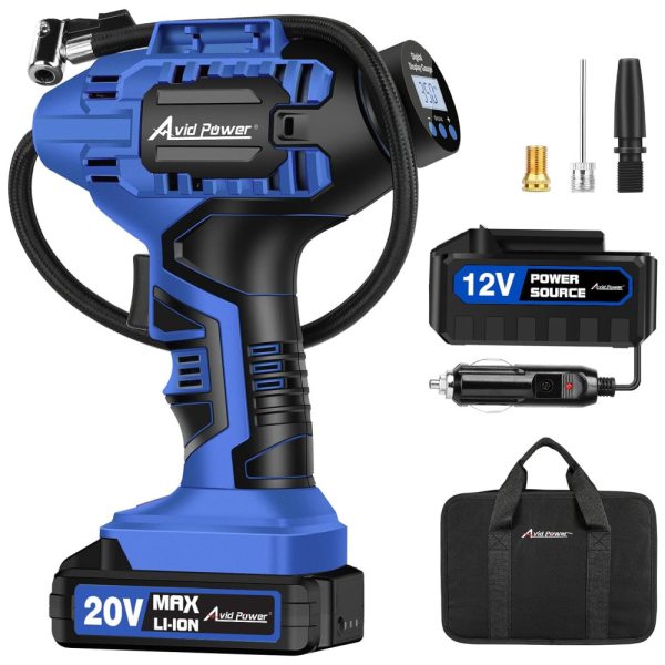 ectqmf6n8f690b_0 jpg - Compressor de Ar Portátil 100 PSI Recarregável com Tela LED e Bateria de Íon de Lítio, 20V, Avid Power, Azul