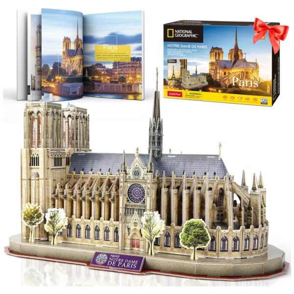 ectqmhnt36m70b_0 jpg - Quebra Cabeças 3D Arquitetura Notre Dame com Led para Crianças e Adultos, 128 Peças, CUBICFUN DS0986H, Branco