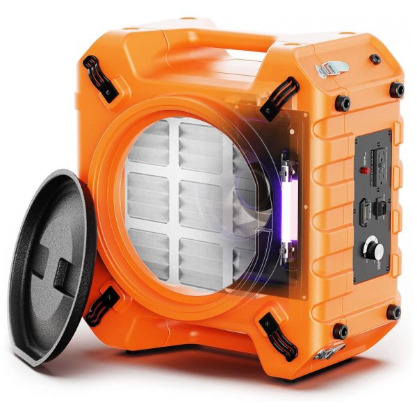 ectqmjh1bn880b_0 jpg - Purificador de Ar Industrial HEPA Pro 970 com Sistema de Filtragem de 3 Estágios e Saída GFCI, 115V, Alorair, Laranja
