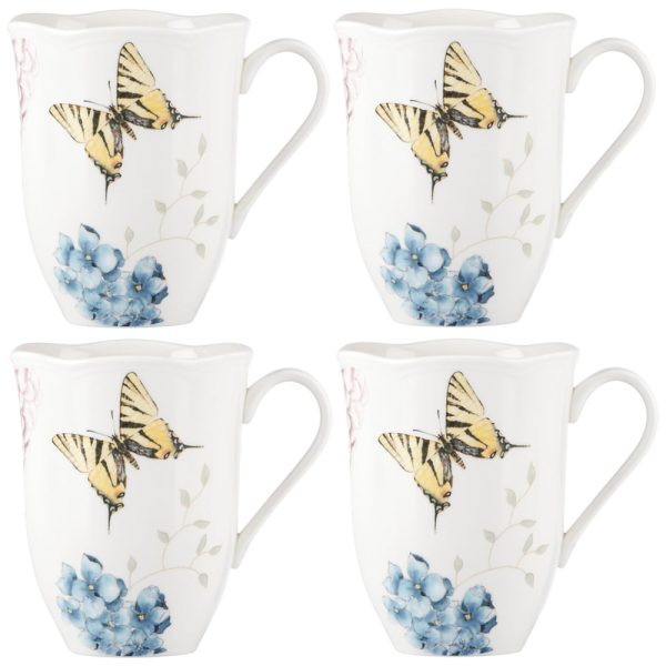 ectqmtj3ycx60b_0 jpg - Conjunto de Canecas, Tema de Borboletas com 4 Peças, Capacidade 350mL e Material de Porcelana, Lenox 869578, Branca Colorida