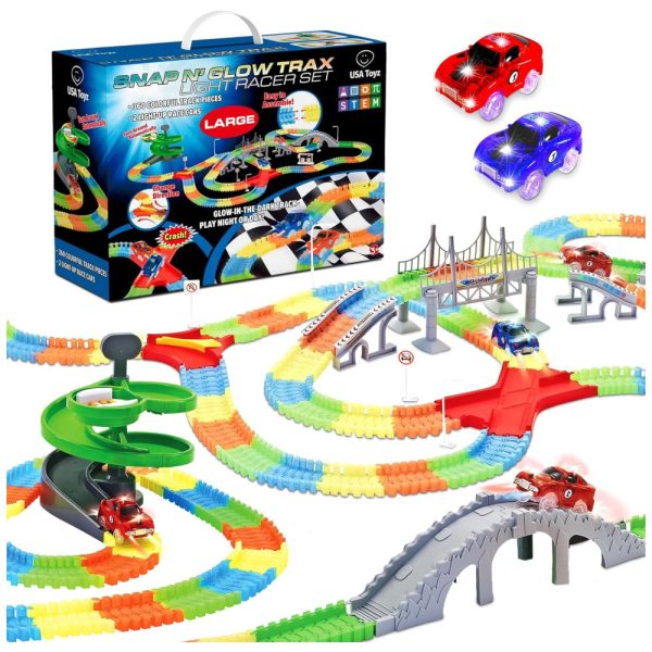 ectqn4vxsx570b_0 jpg - Playset de Pista de Corrida Flexível Glow Trax com Carros LED, 360 Peças, USA Toyz