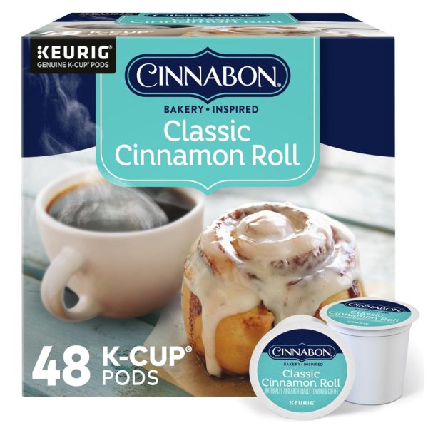 ectqn659j2y70b_0 jpg - Rolo de canela clássico, cápsulas Keurig K Cup, café com sabor, 48 unidades, CINNABON, Marrom