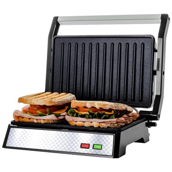 ectqnbpd8p870b_0 jpg - Ovente GP0620BR Sanduicheira Antiaderente com Placas de Grill, 110V, 1000W, Prata