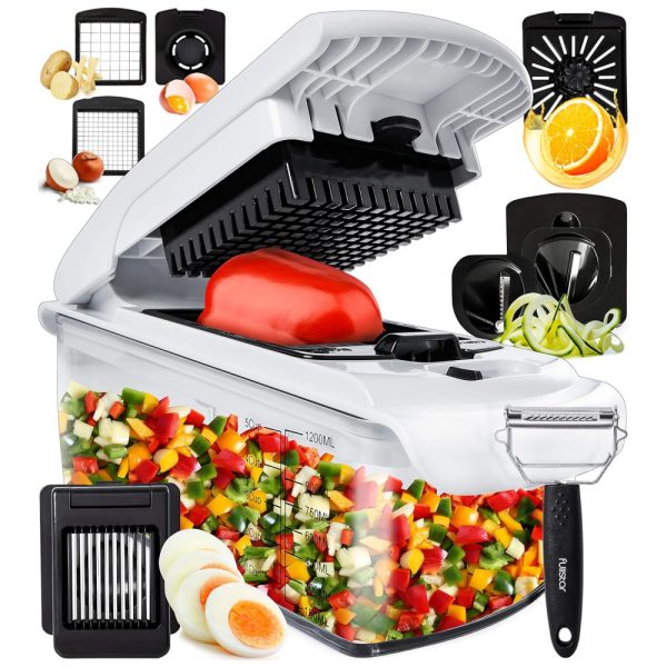 ectqnmbrxbw70b_0-1 jpg - Fullstar Picador de Legumes e Vegetais 7 em 1 Ajustável, Recipiente de 1.2L, Branco