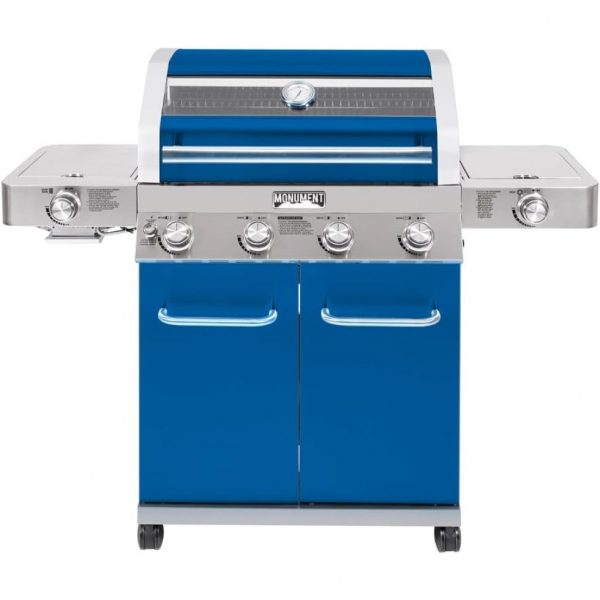 ectqny4l2w370b_0-1 jpg - Monument Grills Churrasqueira a Gás 72.000 BTU LED com 4 Queimadores, 2 Portas, 2 Queimadores Laterais e Termômetro em Aço Inoxidável, Prata
