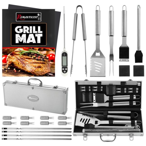 ectqp949p1d70b_0 jpg - Kit Churrasco na Grelha 23 Peças de Aço Inoxidável, Termômetro e 2 Tapetes com Estojo de zenamento, ROMANTICIST XINGTAI S20 B01 2, Prateado