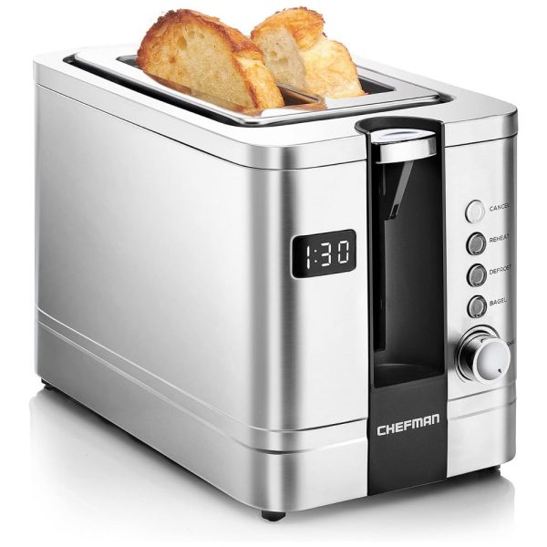 ectqpnzc1s790b_0 jpg - Torradeira Elétrica 2 Fatias com 3 Funções e Cronometro 850W Aço Inoxidável, 110v, CHEFMAN 2 Slice Digital Toaster,, Prateado