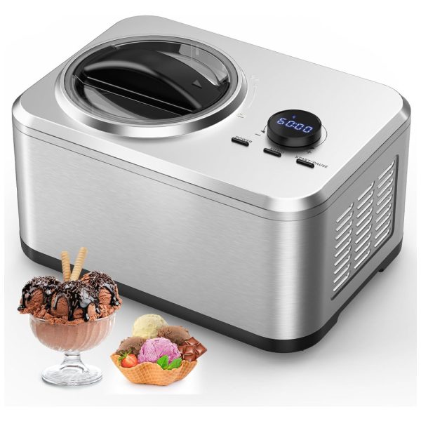 ectqptmlrxrb0b_0 jpg - Máquina de Sorvete 1,5L com 4 Modos, Visor Digital LCD, Temporizador, Fácil de Limpar, Sem Pré Congelamento e Compressor Integrado, 110V 220W, COWSAR, Prata