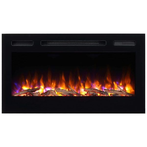 ectqpvz9g5y90b_0 jpg - Lareira Elétrica PuraFlame de Embutir A50x91L com Controle Remoto, Luz de LED e Toras, Cristais, 110V, 1500W, Preta