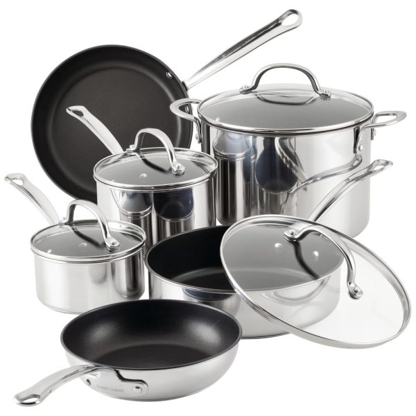 ectqq5s8h2400b_0-1 jpg - Conjunto de Panelas e Frigideiras em Aço Inoxidável, 10 Peças, FARBERWARE 75655, Prateado