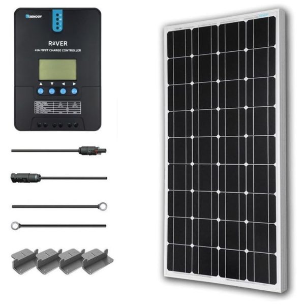 ectqq7wdhvw60b_0 jpg - Painel Solar, Monocristalino, com controlador de carga, 100W, 12V, 1 painel, RENOGY RNG KIT STARTER100D RVR40, Preto