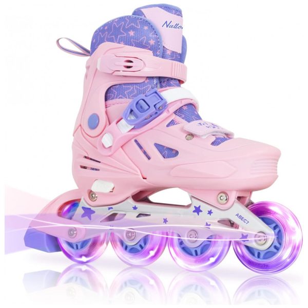 ectqqbzl2zvb0b_0 jpg - Patins Regulável para Crianças com Rodas Iluminadas para Iniciantes, Tam BR 35 a 39, Nattork, Rosa